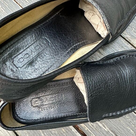 Mens Coach Made in Italy Size 10 D Black Beveled Leather Slip On Shoes - Picture 3 of 10